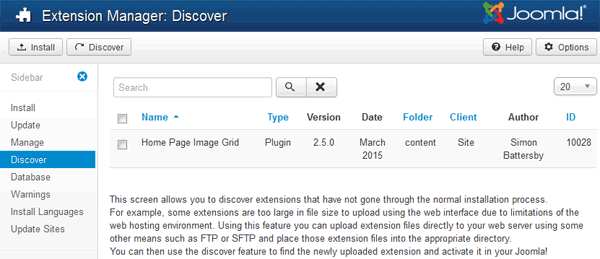 Screenshot Discover page