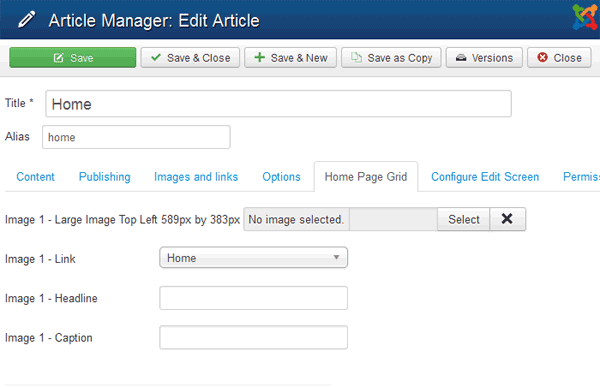 Article edit page with new custom tab