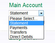 Online banking screenshot showing pull down menu, Statement option highlighted